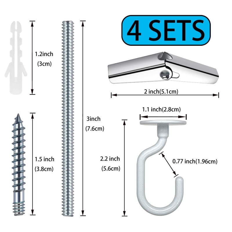 Evsteluo White Swag Ceiling Hooks – 4 Sets with Hardware