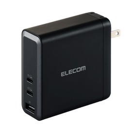 Elecom EC-AC96140BK Charger, USB PD Compatible, 140 W, USB-C x 2, USB-A x 1, PSE Compliant with Technical Standards, Compatible with Macbook Pro 16 Inches, Black