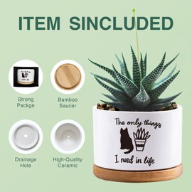 Myakako Succulent Planter Pots Cactus Flower White Ceramic Plant Pot with Drainage, Funny Plant Decorative Pots for Plants, Indoor Planter I Need in Life Small Succulent Pots, Plant Not Included