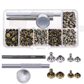 Mesee 120 Sets Leather Rivets and Setting Tool for Fabric,Double Cap Brass Rivets Kit and Snaps,Leather Fasteners,Metal Studs for Shoes/Bag/Jeans/Clothes/Belts Repairs Decoration 6mm 8mm
