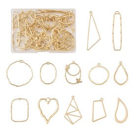 PandaHall 48pcs Geometry Open Back Bezel Pendants Assorted Shape Golden Hollow Frame Pendant for DIY Resin Jewelry Making