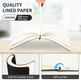 TSFPapier A5 Lined Notebook with Pen & Gift Box 216 Pages PU Leather Journals for Women Men 100GSM Thick Paper College Ruled Notebook for School,Travel,Business,Work,Home Writing Black Gift Box Set