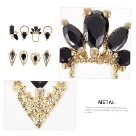 Gatuida 8Pcs Black Zircon Nail Art Stones Flat Back Charms for DIY Fingernail Decor Easy Application Gems for Manicure Projects Random Styles for Creative Nail Designs