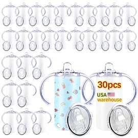 LaiHiulaan 30 pack 12 oz sublimation sippy cup blank bulk product USA WAREHOUSE Stainless Steel 12oz ounce sippy cups sublimation blanks tumblers with handles, Splash-proof Lid