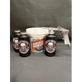 Gallon Amber PB Blaster Surface Shield, Standard Undercoating Spray Gun, and 3 Black Quart Bottles