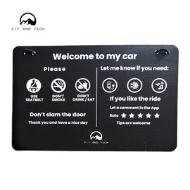 FIT AND TECH Pro Rideshare Signs, Use Seatbelt, Don't Smoke, Don't Drink/Eat, Tips, Five stars, Accessories rider-share sign for Driver Size 9x6in (230x152mm) (Pack: 2 signs + 6 Window Stickers) (White letter over black background)