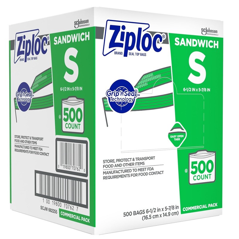 Ziploc 682255 Resealable Sandwich Bags, 1.2mil, 6 1/2 x 6,
