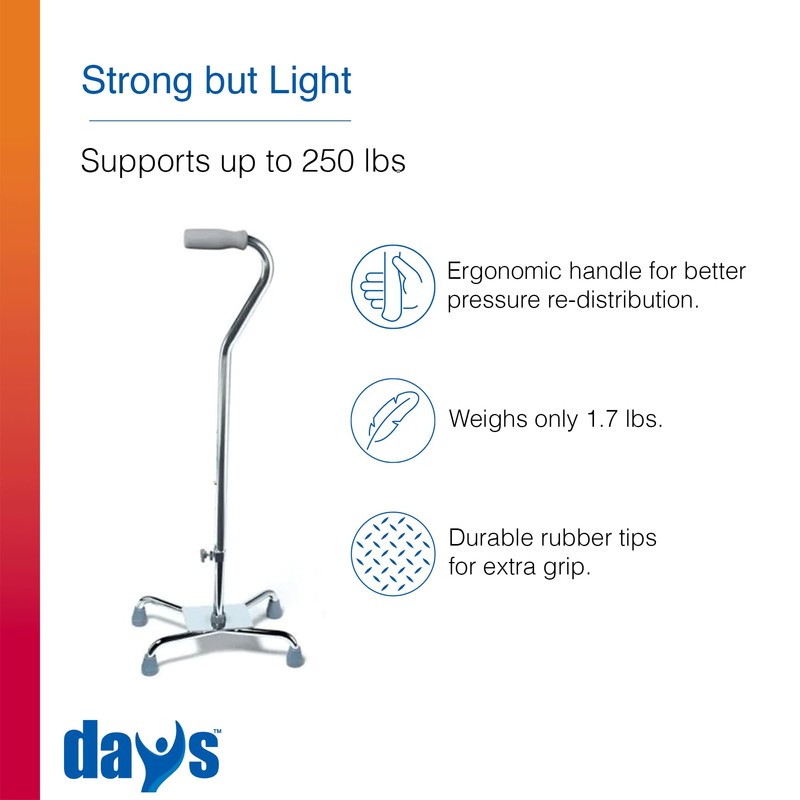 Days Quad Cane with Wide Base – Adjustable Walking Cane