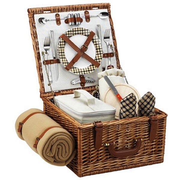 Picnic at Ascot Original Cheshire English-Style Willow Picnic Basket with Service for 2 and Blanket- Designed, Assembled & Quality Approved in the USA