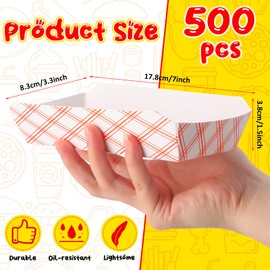Roshtia 500 Pcs 7 Inch Paper Hot Dog Trays 2 lb Red and White Food Trays Checkered Paper Food Boats Hot Dog Trays Disposable Nacho Boats for Birthday Wedding Festivals Party Food Supplies