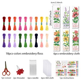 FREEBLOSS 6 Set Cross Stitch Bookmark Kits Optical Illusions Pattern Stamped Embroidery Kit Stitch Bookmarks DIY Book Marks Printed Cross Stitch Kits with Instructions for Beginners Adults 8''x2.4''