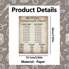 Air Fryer Conversion Chart Air Fryer Accessories, Air Fryer Chart Cheat Sheet Cooking Times Temperature Quick Reference Guide Air Fryer Cooking Kitchen Unit Conversion Chart Oven Temperature Stickers