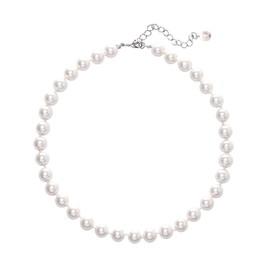 ZLESAGII Women's 9.5-10 mm Pearl Chains Short Round Imitation Pearl Choker Necklace, Shell, Pearl