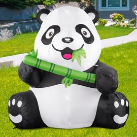 5Ft Tall Large Panda Inflatable Decorations, Blow Up Panda with Built-in LED Light, Panda Blowup Decor for Outdoor Yard, Birthday, Theme Party