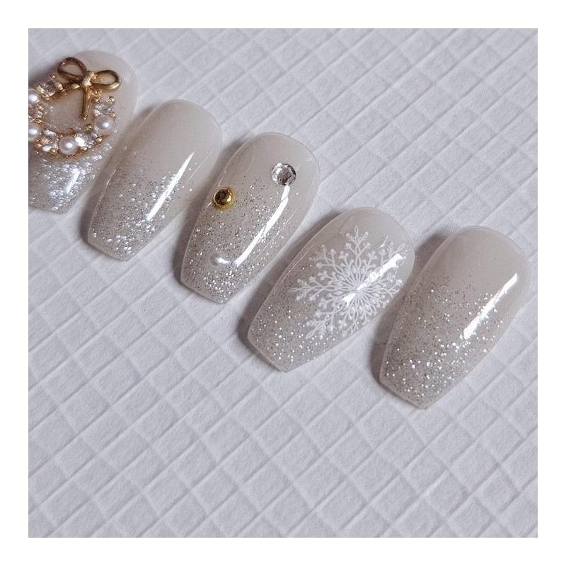 Winter Glow Handmade Nail Tips - Coffin Midi / 윈터글로우