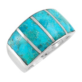 Turquoise Ring Sterling Silver 925 Genuine Gemstones Size 6 to 11 (Turquoise) (7)