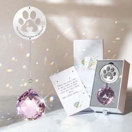 Mooncraftlogy Dog Memorial Gifts, Unique Loss of Pet Sympathy Idea, Pink Crystal Ball Rainbow Suncatcher with Paw Print for Cat or Dog Remembrance and Bereavement