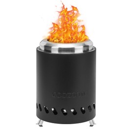 COOZOOM Portable Table Top Fire Pit with Stand, 5.5" Stainless Steel Mini Outdoor Low Smoke Burning Tabletop Firepit Fueled by Pellets or Wood, for Outside Camping Black