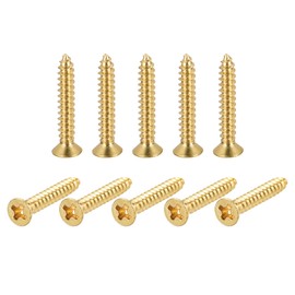 sourcing map Brass Wood Screws, M3.5x25mm Phillips Flat Head Self Tapping Connector for Door, Cabinet, Wooden Furniture 25Pcs