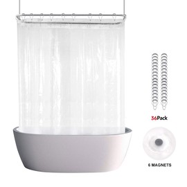 De-Mediocre Clawfoot Tub Shower Curtain 180x70 Inch Clear Liner All Warp Around Extra Wide 36 Metal Hooks Heavy Duty Vinyl Bath Curtain for Clawfoot Stand Up Tub Bathroom PEVA Waterproof Magnet