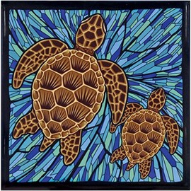 Hawaii Ceramic Tile Trivet Blue Honu Turtle by Islander