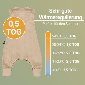 Alvi Babyschlafsack mit Füßen + Halstuch - Atmungsaktiver Sommerschlafsack aus 100% Baumwolle (Musselin) - OEKO-TEX Standard 100 - Farbe - Gr. 100 cm