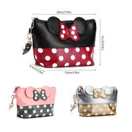 Little Girls Handbags Cute Polka Dot Girls Purse Zipper Pouch Girls Toiletry Bag Kids Wash Bags PU Handbags for Kids Girls Women with Wrist Strap (Red)