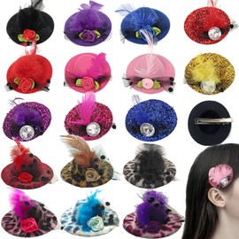 18 Pieces Mini Hat Hair Clips Mini Tea Party Hats for Girls Tiny Hat Clip on for Women Hair Fascinators Feather Lace Leopard Print for Tea Party Hair Accessories (2.75 Inches)