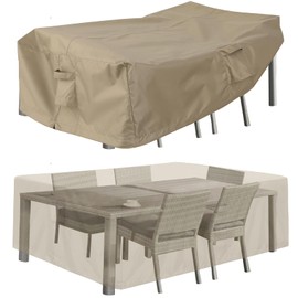 PureFit Patio Furniture Covers, Outdoor Table Furniture Cover Waterproof Rectangle, Patio Sectional Couch Set Cover for Deck, Lawn and Backyard, UV Resistant, 110"L x 84"W x 28"H, Camel