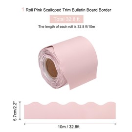 sourcing map Bulletin Board Border 32.8 Feet Scalloped Border Trim Decorative Rolled Classroom Borders for Bulletin Board Home Classroom Office Decoration, Pink