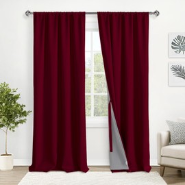 XWZO 100% Blackout Curtain Panels - Rod Pocket & Back Tab Thermal Insulated, Noise Reducing and Heat Blocking Drapes for Hall and Studio Windows with Tiebacks, Burgundy, W52 x L108, Set of 2