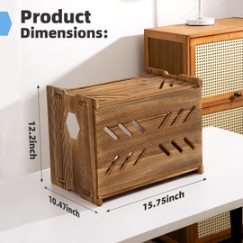 Solid Wood Projector Shelf Router Shelf Projector Stand Router Storage Box Router Cover Organized Modem Cable Power Strip Cable Management Hider Rack by Need Assembly (Rustic Brown)