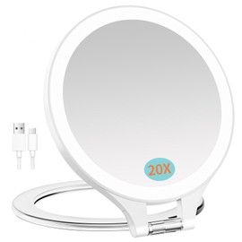 FASCINATE Magnifying Mirror with Light 20X/1X, Double Sided Travel Mirror with Light, Rechargeable Makeup Mirror with 3 Color Setting Adjustable Stand Lighted Vanity Portable Desk Cosmetic