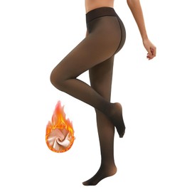 ciksob Fleece Lined Tights Women,Fake Translucent Warm Pantyhose Tummy Control High Waist Leggings for Winter