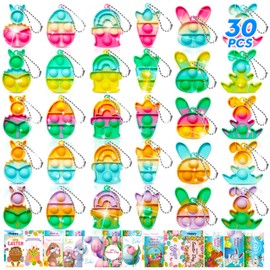 TOANWOD 30PCS Easter Party Bag Fillers for Kids: Party Favours Pop Bubbles Fidget Toys - Mini Pop Poppet Keyring Pinata Fillers - Multipack Class Gifts for Girls Boys