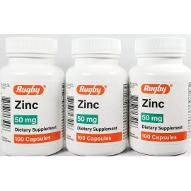 Rugby Zinc 50 mg (Zinc Sulfate 220mg) 100 Capsules -3 Pack -Exp Date 02-26