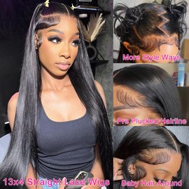 Valkous 32 Inch 13x4 HD Straight Lace Front Wigs Human Hair Pre Plucked Human Hair Lace Front Wig 9A Straight Frontal Wigs Human Hair Glueless Lace Frontal Wigs 180% Density