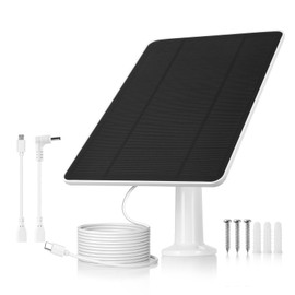 USB Solar Panel for Camera - USB C Solar Panel Charger 5v 6w with 10ft Waterproof Charging Cable, Micro USB & USB-C & Barrel Port, IP66 Weatherproof,Includes Secure Wall Mount