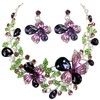MMonesu Crystal Flower Bib Statement Necklace Set Chunky Purple Flower