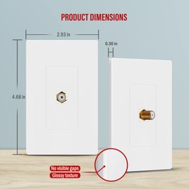 ENERLITES Port Screwless Keystone Wall Plate with Gold F-Type Coupler Bulkhead Audio/Video Connector, Female, Standard Size 1-Gang 4.69" x 2.93", SI8871FGD-W, White