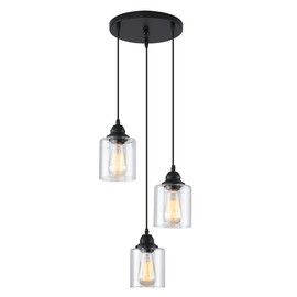3 Lights Industrial Pendant Light with Glass Shade Matte Black Pendant Lighting Adjustable Industrial Retro Style Hanging Light,Kitchen Island Farmhouse Pendant Lights Fixtures for Kitchen,Farmhouse