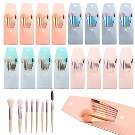Set de 16 Brochas de Maquillaje de Viaje con Estuche. Regalo para Damas de Honor. Brochas de Maquillaje Faciales de Fibra Sintética. Brocha Angular pa