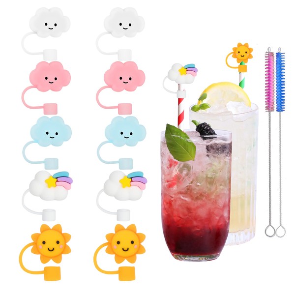 10Pcs Cute Silicone Straw Covers Cap,RENUIS Straw Cap Toppers for