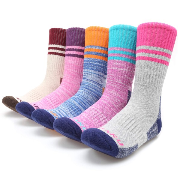 MIRMARU Women’s 5 Pairs Hiking Socks- Moisture Wicking Outdoor Athletic Sports Cushion Crew Socks (M232-MEDIUM)