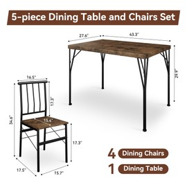 Vipbear Dining Table Set for 4, 1.6" Thick Kitchen Table & Chairs with Wood Top & Metal Legs for Small Spaces, Compact Dining Kitchen Table Set for Apartments, Sturdy & Space-Saving, Brown