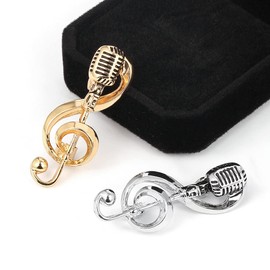 Microphone Music Note Brooch Rock Hip Pop Microphone Shape Brooches Pins Jewelry Elegant Music Notes Brooch Simple Accessories Gifts-Silver