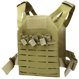 Kids Vest, Waterproof & Wear-Resistant Nylon Vest with Adjustable Belt One Size Airsoft Kids Costume with Hidden Pocket for Outdoor Hunting Training, Khaki Security Guard