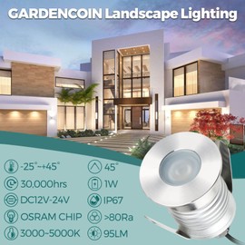 Gardencoin Recessed LED Deck Stair Step Soffit Lighting, 1W Outdoor Low Voltage Landscape Lights, 12-24V Solid Metal In Ground Well Lights for Pool Paver Driveway (5000K 6 Pack)