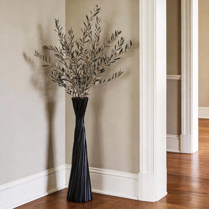 Tall Black Floor Vase 23.6″ – Glossy Twisted Resin Decorative