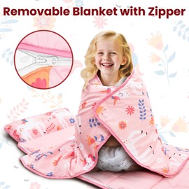 Primlect Toddler Nap Mat with Detachable Blanket and Removable Pillow, Kids Sleeping Bag 55''x35'' for Daycare Preschool Kindergarten, Toddler Sleeping Mat for Boys and Girls (Unicorn)